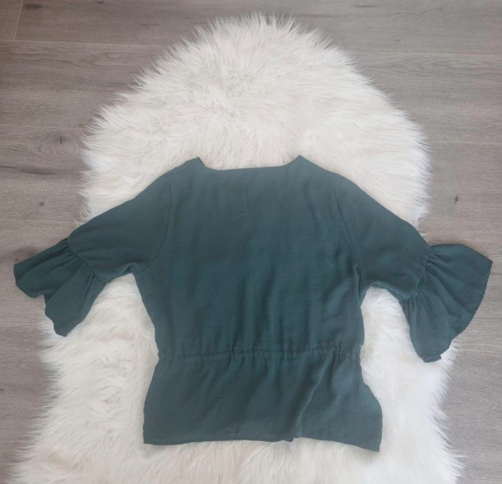 ONLY blusa verde oscuro con mangas abullonadas y cordón en la cintura / top peplum talla M – photo 5